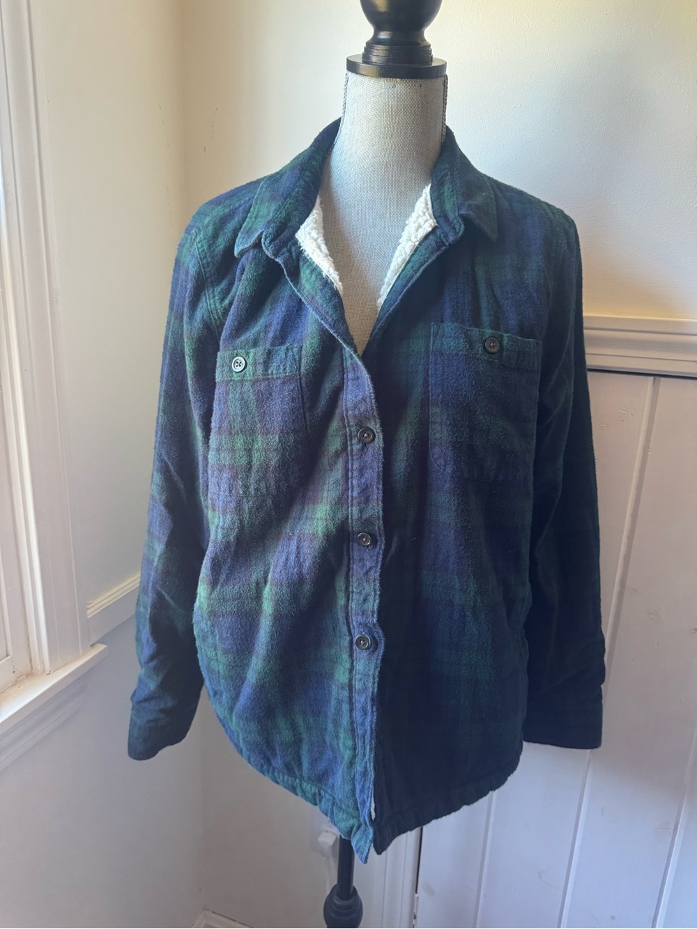Women’s L Regular L.L.Bean Sherpa-Lined Flannel Shirt Jacket